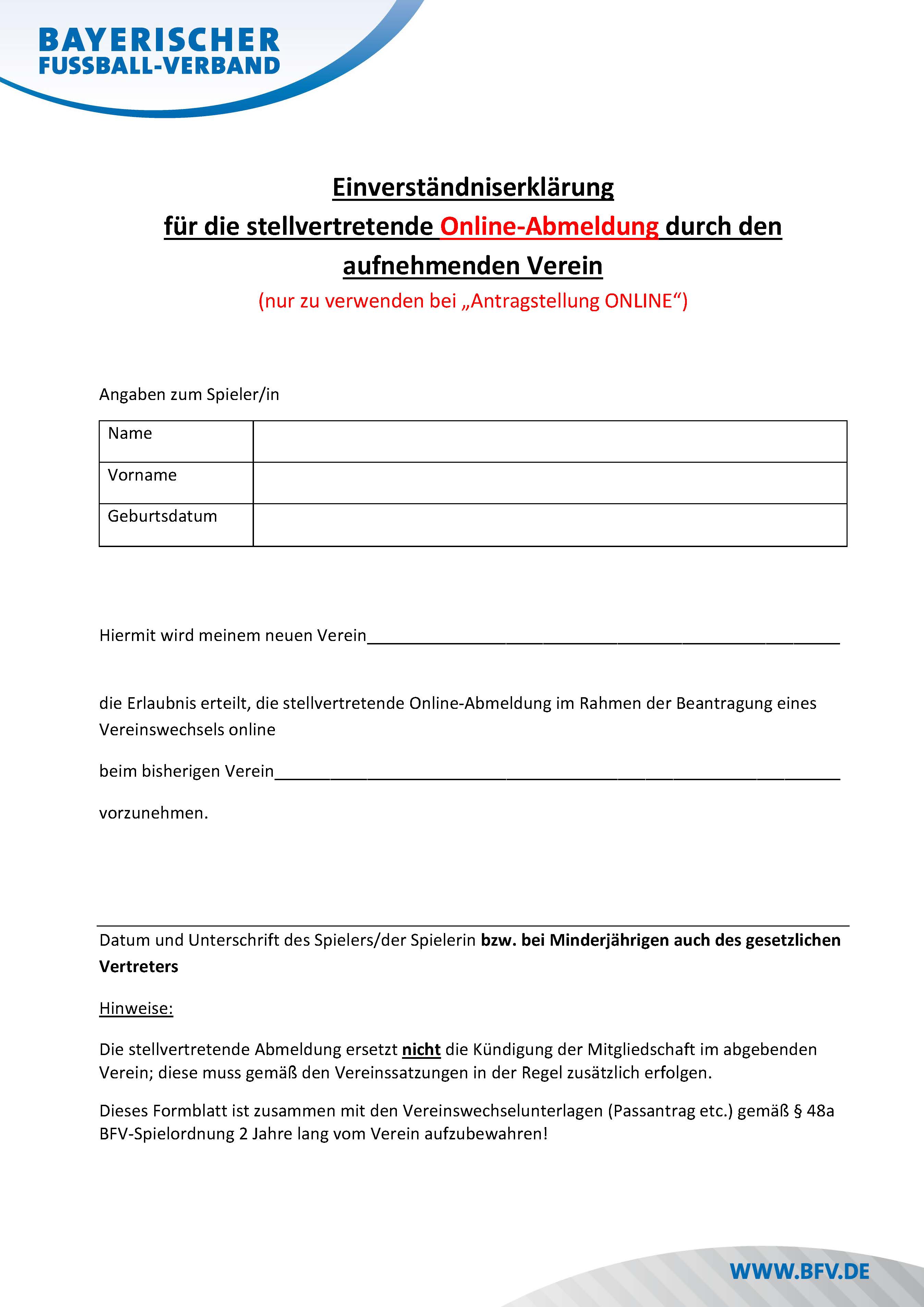 einverstaendniserklaerung zur online abmeldung